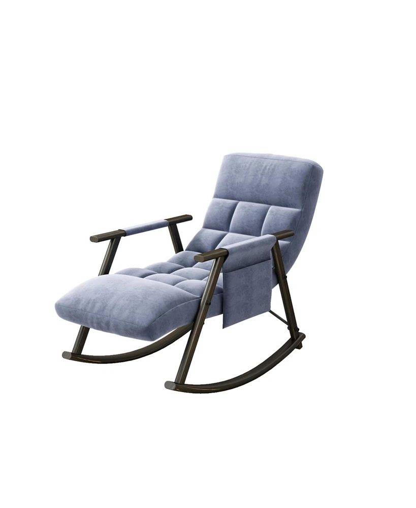 Slickblue Casual Upholstered Folding Rocking Chair with Adjustable High Back, Footrest, and Side Pockets for Living Room, Bedroom, or Balcony