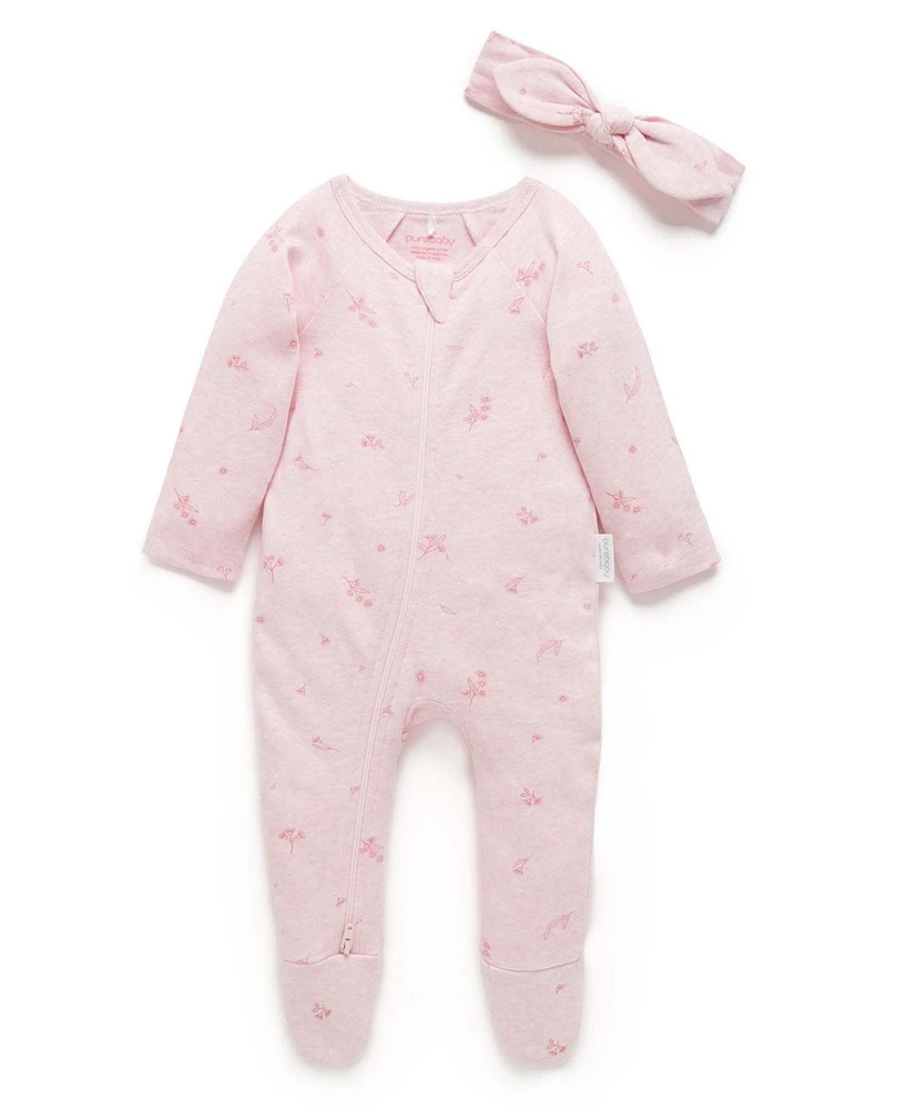 Purebaby Baby Girls Zip Coverall & Headband Set