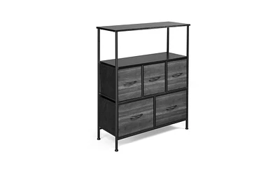 Slickblue 5-Drawer Non-Woven Storage Cabinet with 2 Large and 3 Small Drawers and Top Shelf for Organized Storage