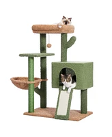 Slickblue Cactus Cat Tree Tower for Indoor Cats – Features Sisal-Covered Scratching Post, Cozy Condo, Plush Perch, and Soft Hammock