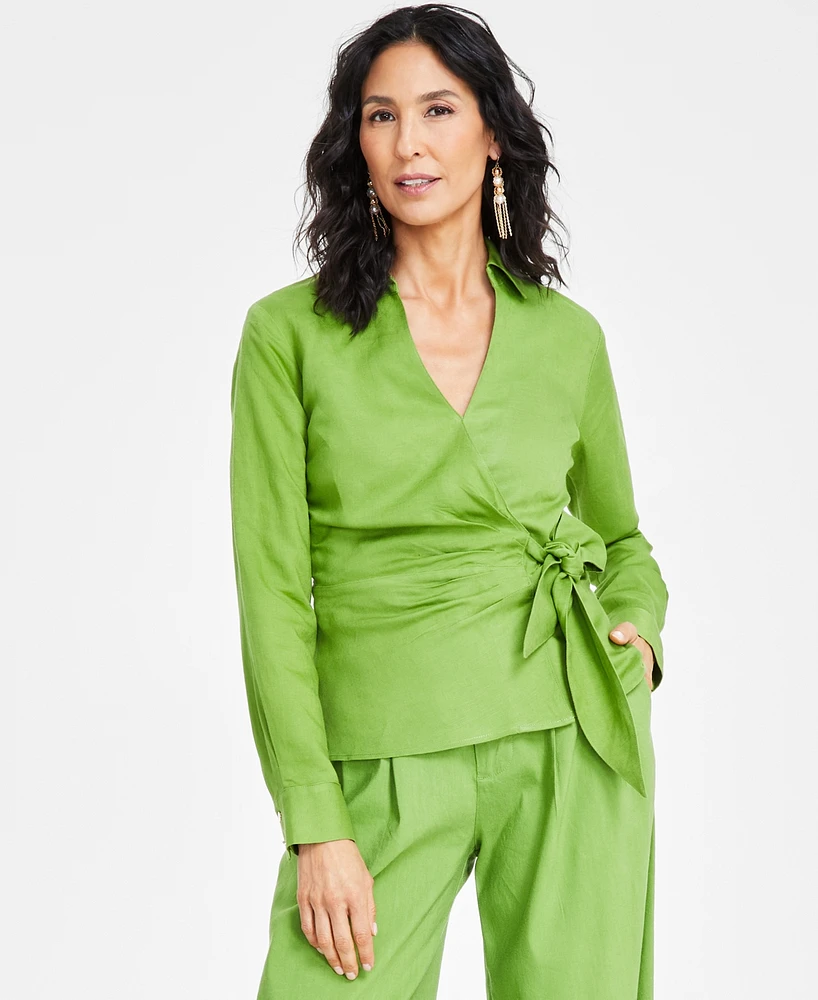 I.n.c. International Concepts Women's Collared V-Neck Wrap Top, Exclusively at Macy's