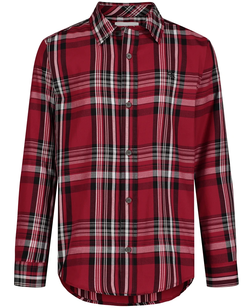 Calvin Klein Big Boys Red Plaid Long Sleeve Shirt