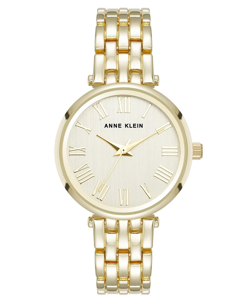 Anne Klein Women's Quartz Everyday Roman Numeral Champagne and Gold-Tone Alloy Metal Watch, 32mm - Gold