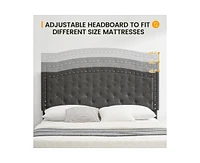 gaomon Full Size Bed Frame with Button Tufted Headboard, Mattress Foundation, Easy Assembly, No Box Spring Needed