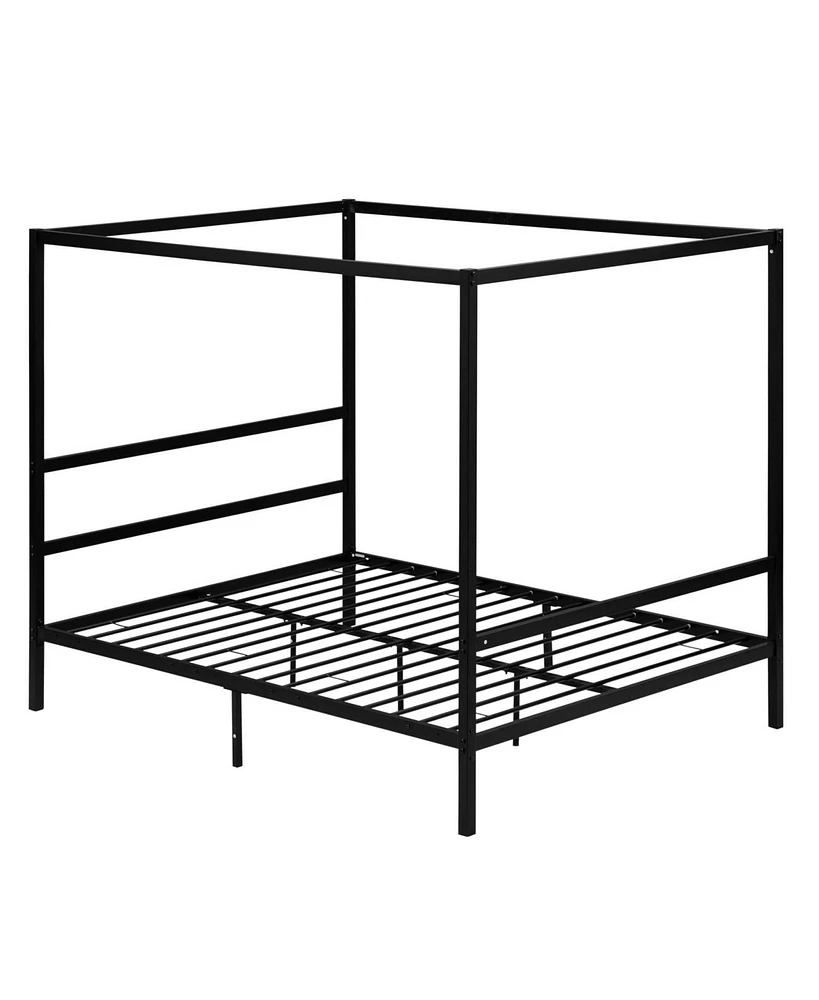 Slickblue King Size Black Iron Bed with Square Tube Frame and Mosquito Net - Elegant Design with Horizontal Headboard