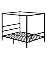 Slickblue King Size Black Iron Bed with Square Tube Frame and Mosquito Net - Elegant Design with Horizontal Headboard