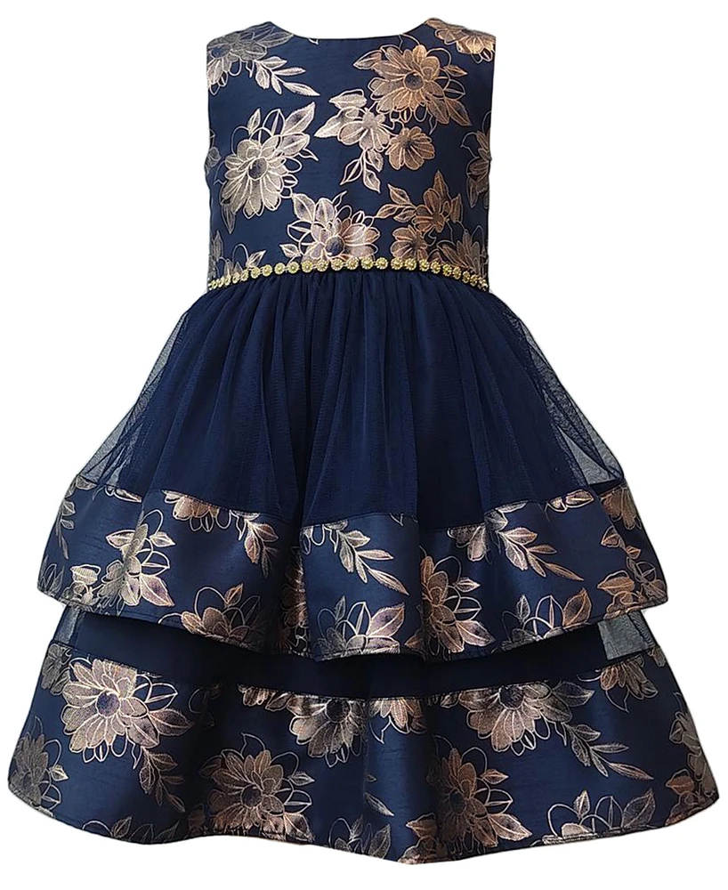 Bonnie Jean Little Girls Tiered Foiled Floral Party Dress