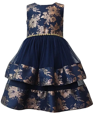 Bonnie Jean Little Girls Tiered Foiled Floral Party Dress