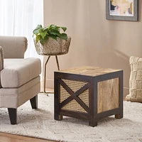 Westby Mango Wood And Cane Square Cube Ottoman