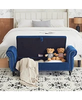 Velvet Multifunctional Storage Rectangular ottoman bench with 1 Pillow