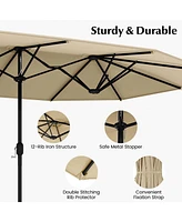 Costway 10 Pieces Patio Wicker Dining Set with Double-Sided Umbrella 8 Armchairs