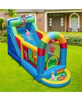 Costway Inflatable Bounce House with Climbing Surface Long Slide Obstacles with 735W blower