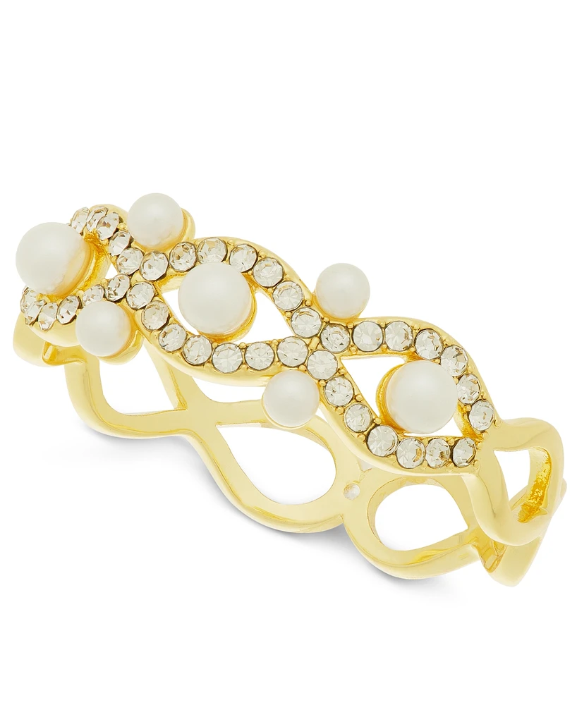 Charter Club Gold-Tone Crystal & Imitation Pearl Braid Style Ring, Exclusively at Macy's