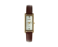 Peugeot Women's Rectangular Gold-Tone Case Watch Glossy Leather Strap