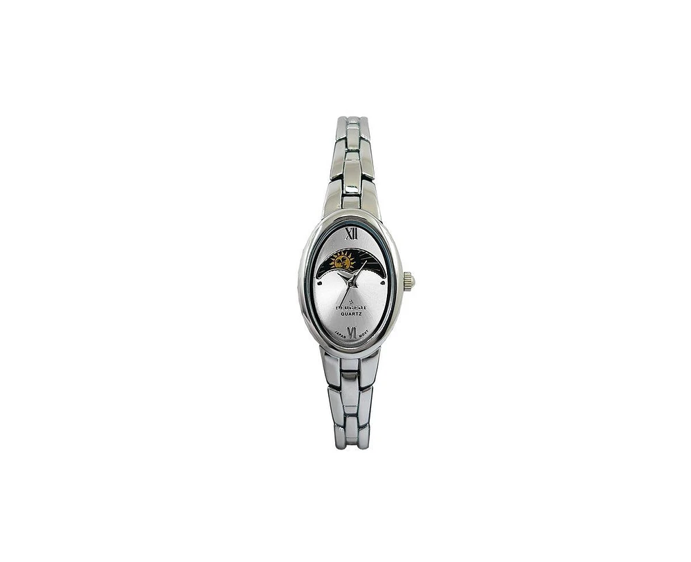 Peugeot Women's Silver 30x25mm Sun Moon Dial Link Bracelet Watch