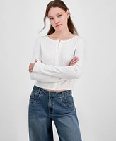 Ultra Flirt Juniors' Cropped Pointelle Cardigan