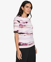 Calvin Klein Women's Crewneck Elbow-Sleeve Blouse