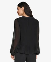 Calvin Klein Women's Mini-Pleated V-Neck Long-Sleeve Top