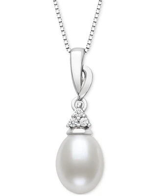 Belle de Mer Cultured Freshwater Pearl (7-8mm) & Lab-Created Sapphire (3/8 ct. t.w.) 18" Pendant Necklace in Sterling Silver