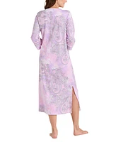 Miss Elaine Plus Printed 3/4-Sleeve Long Robe