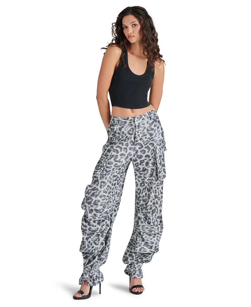 Steve Madden Women's Duo Sequined Animal-Print Cargo Pants