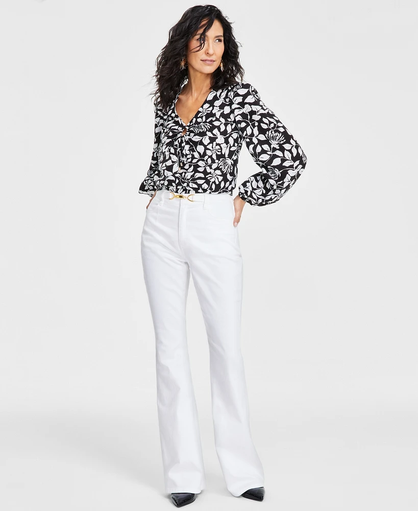 I.n.c. International Concepts Women's Belted Flared-Leg Jeans, Exclusively at Macy's