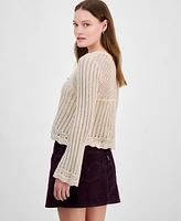 Hooked Up by Iot Juniors' Long-Sleeve Pointelle Sweater