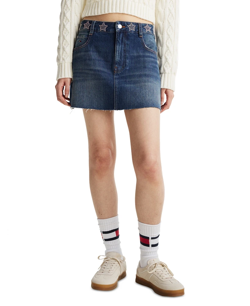 Tommy Jeans Women's Cotton Studded Star Denim Mini Skirt