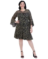 Jessica Howard Plus Bell-Sleeve Sequined A-Line Dress