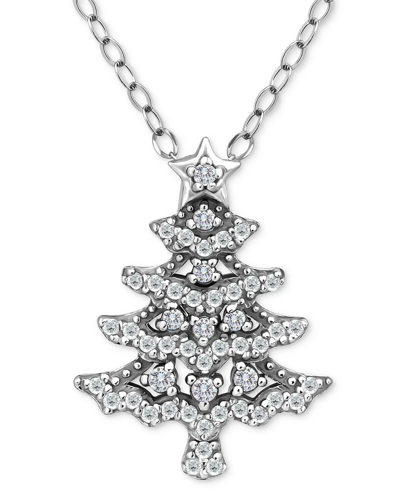 Giani Bernini Cubic Zirconia Christmas Tree Pendant Necklace, 16" + 2" extender, Created for Macy's