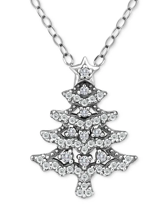 Giani Bernini Cubic Zirconia Christmas Tree Pendant Necklace, 16" + 2" extender, Created for Macy's