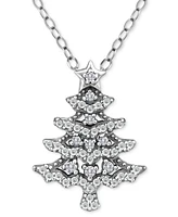 Giani Bernini Cubic Zirconia Christmas Tree Pendant Necklace, 16" + 2" extender, Created for Macy's