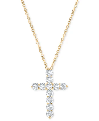 Diamond Cross Pendant Necklace (1 ct. t.w.) in 14k White or Yellow Gold, 16" + 2" extender