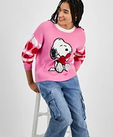 Hooked Up by Iot Juniors' Snoopy Love Long-Sleeve Pullover Sweater