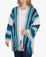 Ruby Rd. Plus Size Open Multi Stripe Cardigan Sweater