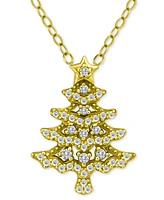 Giani Bernini Cubic Zirconia Christmas Tree Pendant Necklace, 16" + 2" extender, Created for Macy's