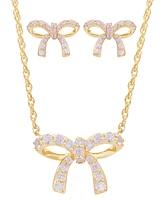 2-Pc. Set Lab Created Pink Sapphire Bow Pendant Necklace & Matching Stud Earrings (1 ct. t.w.) in 14k Gold-Plated Sterling Silver