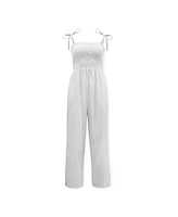 Hope & Henry Women's Organic Cotton Smocked Button Front Jumpsuit