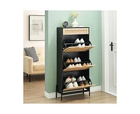 gaomon Rattan Shoe Cabinet with 3 Flip Door 1 Drawer Wooden Free Standing Shoe Racks, Shoe Storage Organizer Shoe Rack for Entryway, Hallway