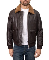 Bagatelle Homme Men's Shearling-Collared Genuine Leather Aviator Jacket