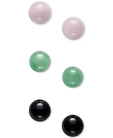 3-Pc. Set Rose Quartz, Dyed Green Jade, & Onyx Stud Earrings in Sterling Silver