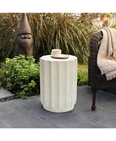 LuxenHome Off White with Gray Cement Fluted Round Indoor Outdoor Side and End Table