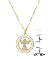 Macy's Lab Grown White Sapphire (1/5 ct. t.w.) Angel White Halo Pendant 18" Necklace in 14k Gold Over Sterling Silver