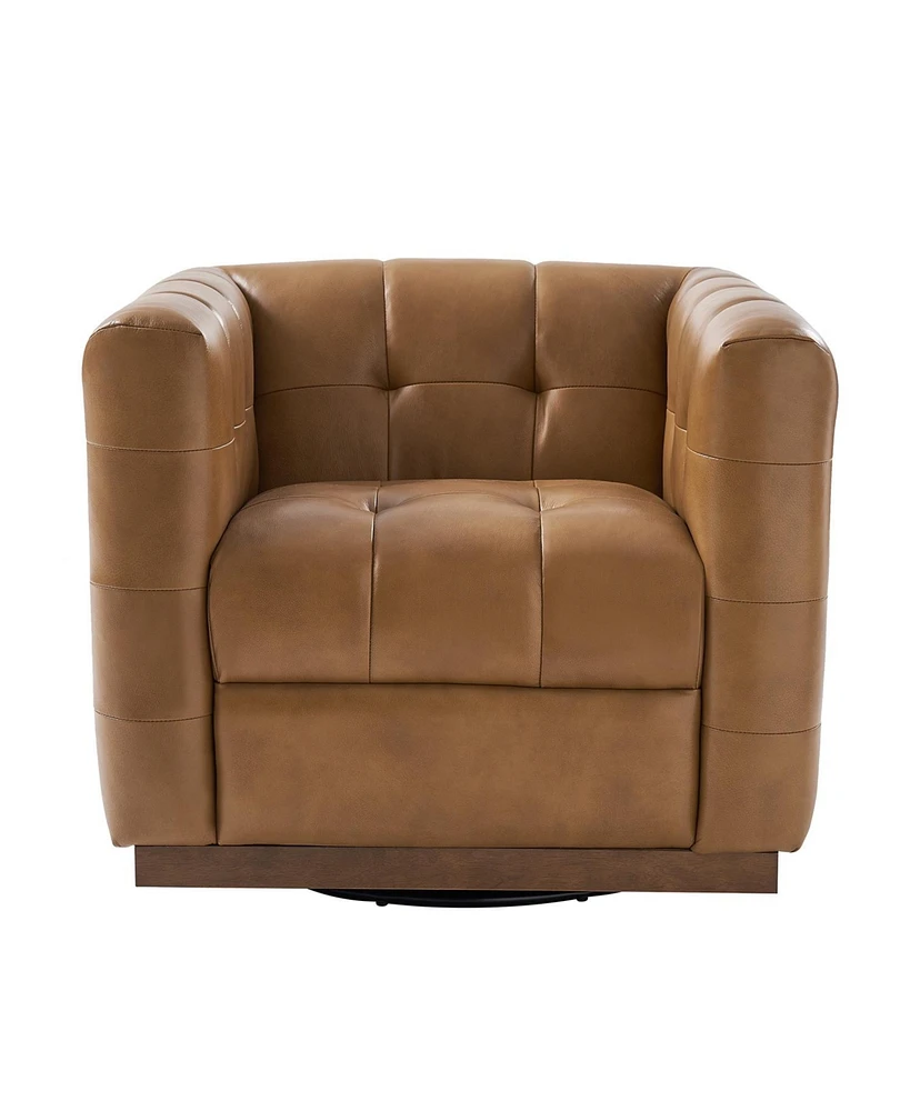 Hulala Home Gabriel Mid-Certury Modern Genuine Leather Swivel Club Chair with Genuine Leather