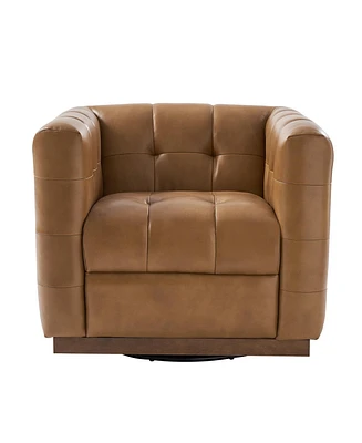 Hulala Home Gabriel Mid-Certury Modern Genuine Leather Swivel Club Chair with