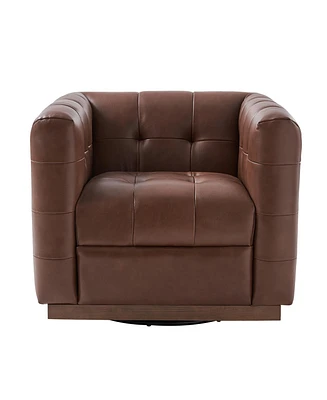 Gabriel Mid-Certury Modern Genuine Leather Swivel Club Chair with