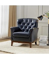 Hulala Home Eugene Traditional Genuine Leather Chair with Tufted Wing Back and Solid Wood