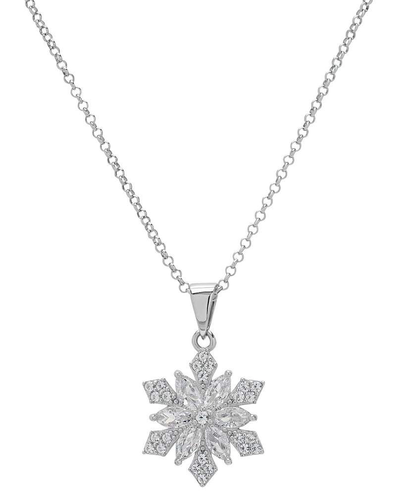 Lab Grown White Sapphire Snowflake 18" Pendant Necklace (1/4 ct. t.w.) in Sterling Silver