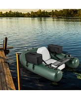 Costway Inflatable Fishing Float Tube with Fish Ruler Angling Base 2 Storage Pockets Pump