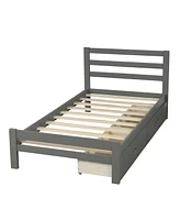 Slickblue Twin Wood Platform Bed with Two Drawers in Grey – Modern Design with Built-in Storage for a Clean and Organized Bedroom Space